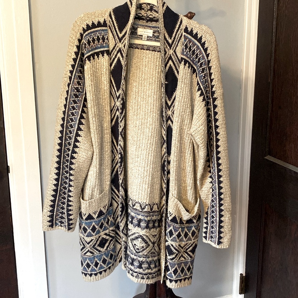 Lucky Brand Diamond pattern duster sweater size L